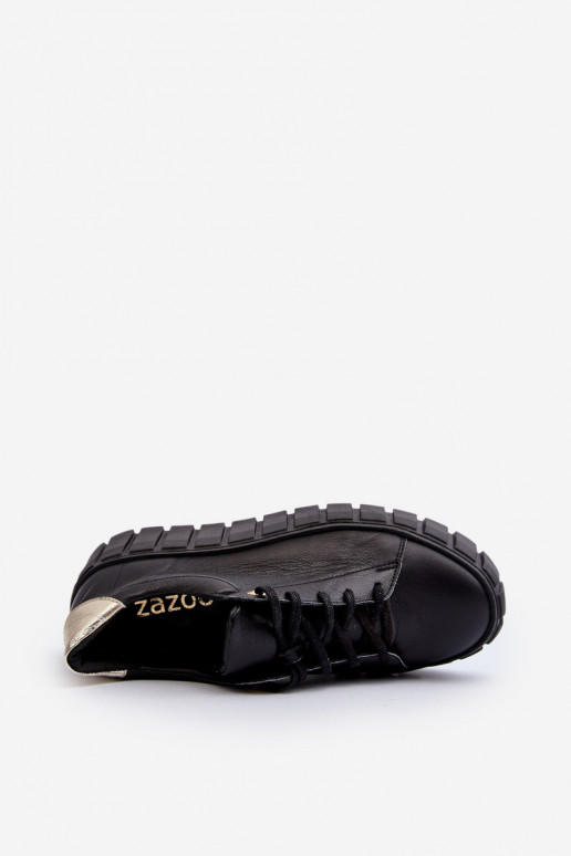 Zazoo 2919 Dámske Kožené topánky Zapnuté hrubej podrážke čierna Zazoo 2919 Dámske Kožené topánky Zapnuté hrubej podrážke čierna