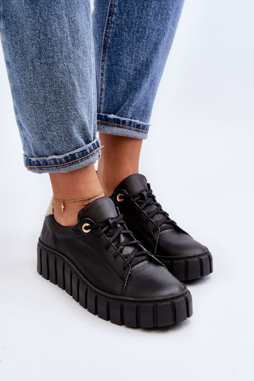 Zazoo 2919 Dámske Kožené topánky Zapnuté hrubej podrážke čierna Zazoo 2919 Dámske Kožené topánky Zapnuté hrubej podrážke čierna