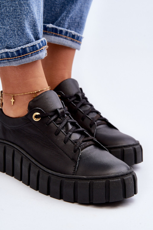 Zazoo 2919 Dámske Kožené topánky Zapnuté hrubej podrážke čierna Zazoo 2919 Dámske Kožené topánky Zapnuté hrubej podrážke čierna