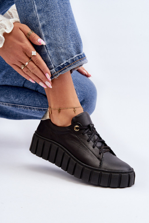 Zazoo 2919 Dámske Kožené topánky Zapnuté hrubej podrážke čierna Zazoo 2919 Dámske Kožené topánky Zapnuté hrubej podrážke čierna