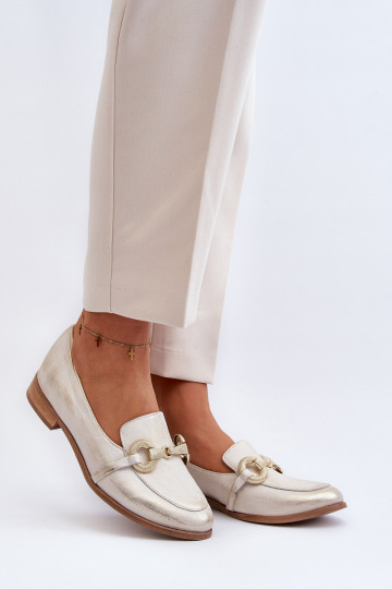 Zazoo 2880 Dámske Mokasíny Kožené s ozdobami zlatej farby 2