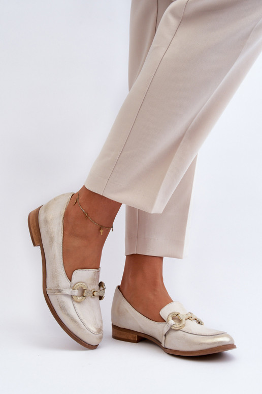 Zazoo 2880 Dámske Mokasíny Kožené s ozdobami zlatej farby Zazoo 2880 Dámske Mokasíny Kožené s ozdobami zlatej farby