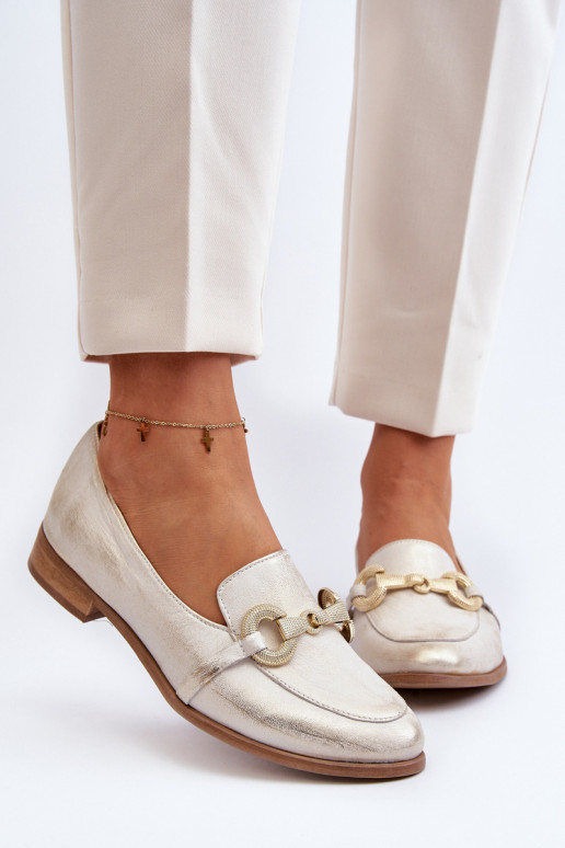 Zazoo 2880 Dámske Mokasíny Kožené s ozdobami zlatej farby Zazoo 2880 Dámske Mokasíny Kožené s ozdobami zlatej farby