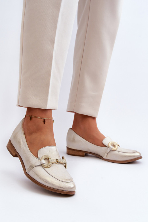 Zazoo 2880 Dámske Mokasíny Kožené s ozdobami zlatej farby Zazoo 2880 Dámske Mokasíny Kožené s ozdobami zlatej farby