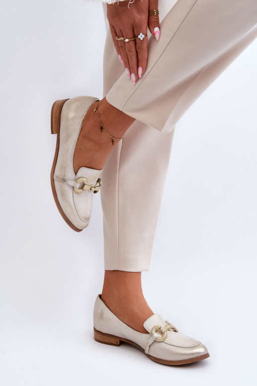 Zazoo 2880 Dámske Mokasíny Kožené s ozdobami zlatej farby Zazoo 2880 Dámske Mokasíny Kožené s ozdobami zlatej farby