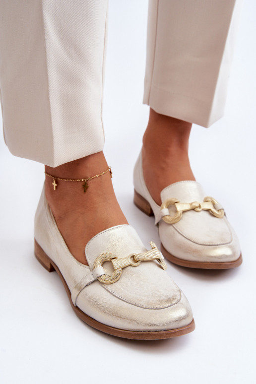 Zazoo 2880 Dámske Mokasíny Kožené s ozdobami zlatej farby Zazoo 2880 Dámske Mokasíny Kožené s ozdobami zlatej farby