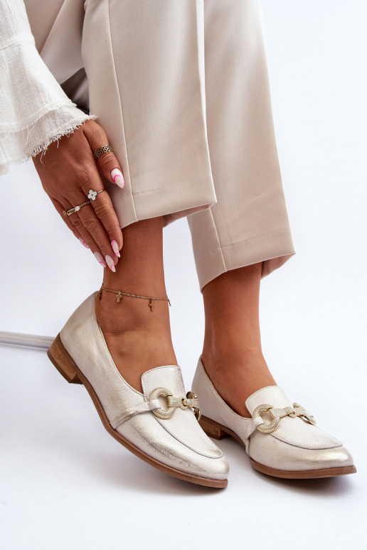 Zazoo 2880 Dámske Mokasíny Kožené s ozdobami zlatej farby Zazoo 2880 Dámske Mokasíny Kožené s ozdobami zlatej farby