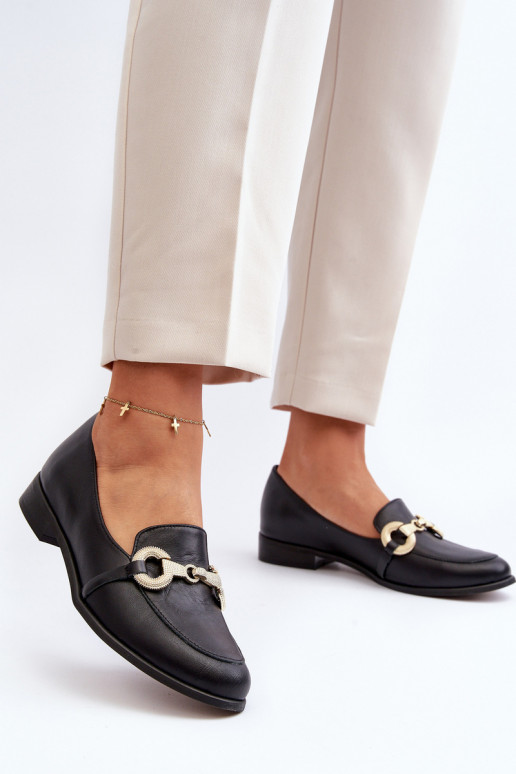 Zazoo 2880 Dámske Mokasíny Kožené s ozdobami čierna