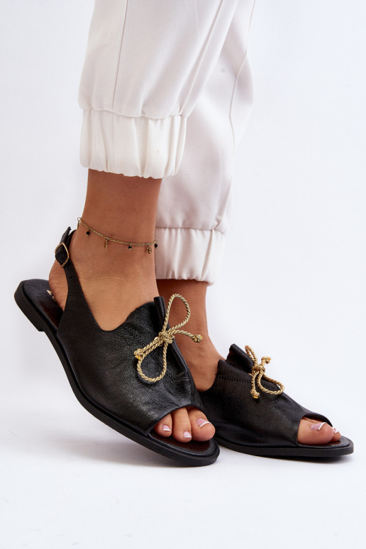 Zazoo 2898 Kožené Ploché sandále čierna