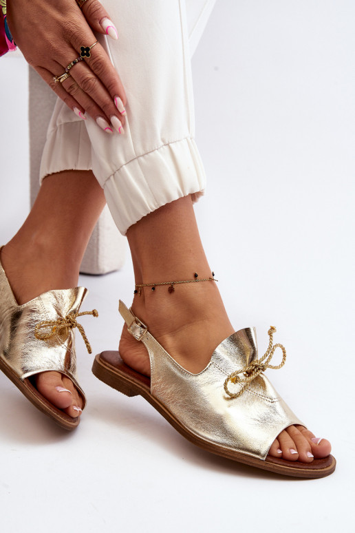 Zazoo 2898 Kožené Ploché sandále zlatej farby
