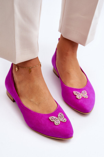 Zazoo 2887 Semišové balerínky S Ornatem Motýlem Ružová
