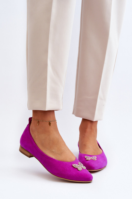 Zazoo 2887 Semišové balerínky S Ornatem Motýlem Ružová