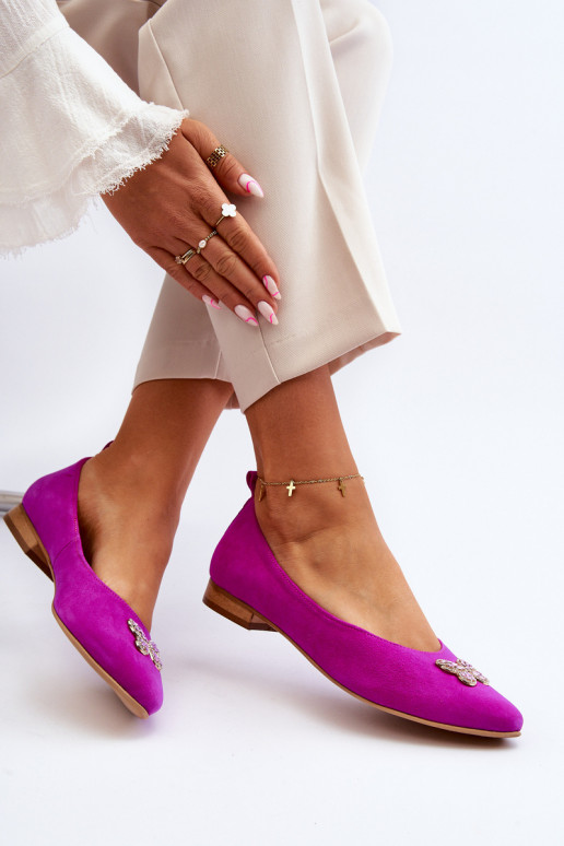 Zazoo 2887 Semišové balerínky S Ornatem Motýlem Ružová