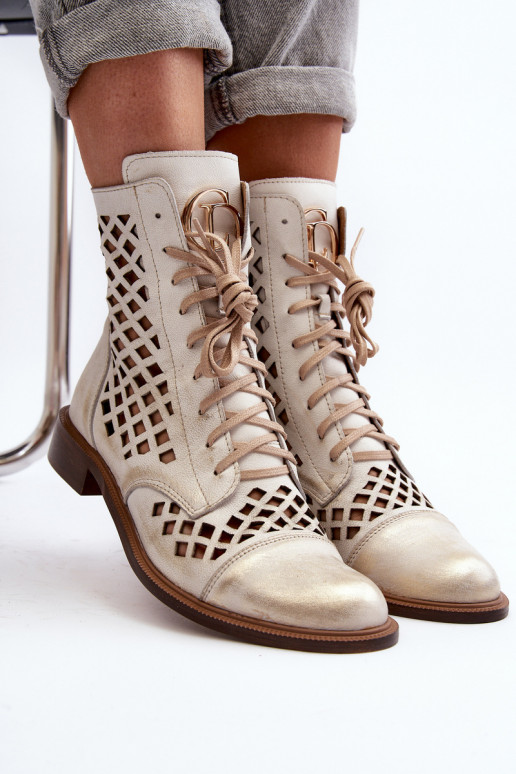 Zazoo 2695 s prvkami prelamovania Kožené Čižmy zlatej farby Przecierany Zazoo 2695 s prvkami prelamovania Kožené Čižmy zlatej farby Przecierany