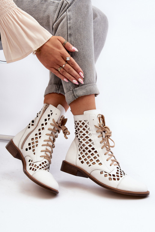 Zazoo 2695 s prvkami prelamovania Kožené Čižmy biela farba Zazoo 2695 s prvkami prelamovania Kožené Čižmy biela farba