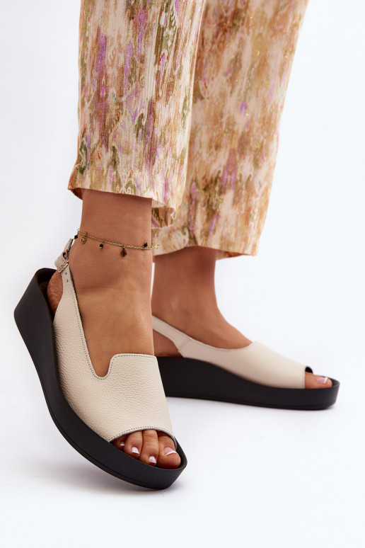 Zazoo 2893 Dámske sandále Kožené na Hustýj PodeszInie slonovina