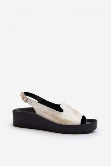 Zazoo 2893 Dámske sandále Kožené na Hustýj PodeszInie zlatej farby Przecierany