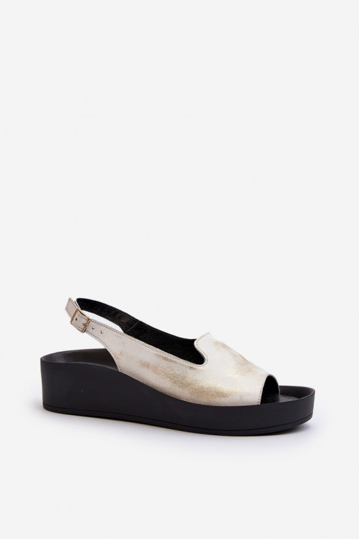 Zazoo 2893 Dámske sandále Kožené na Hustýj PodeszInie zlatej farby Przecierany