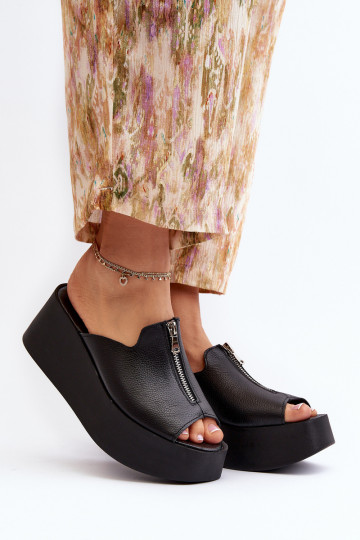 Zazoo 2916 Dámske Papuče s platformou so zipsami čierna 2