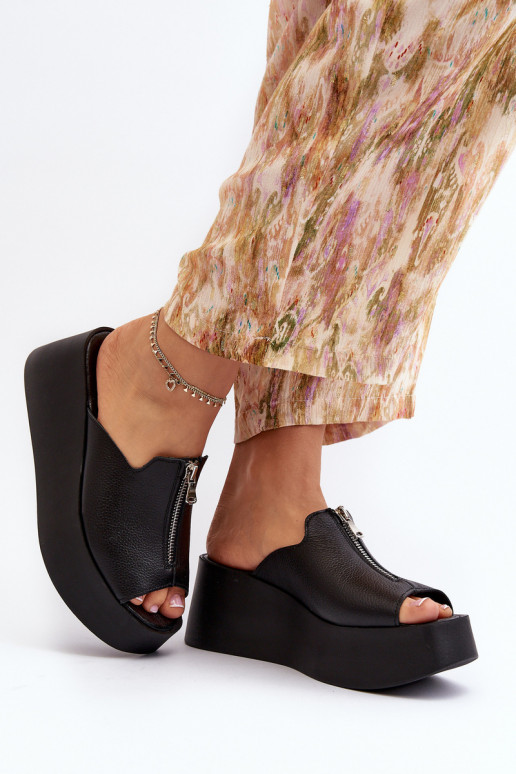 Zazoo 2916 Dámske Papuče s platformou so zipsami čierna