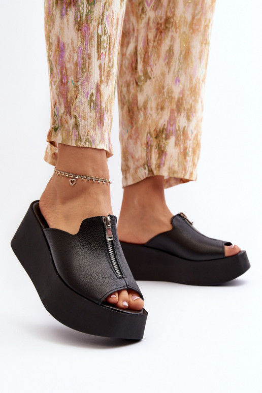 Zazoo 2916 Dámske Papuče s platformou so zipsami čierna