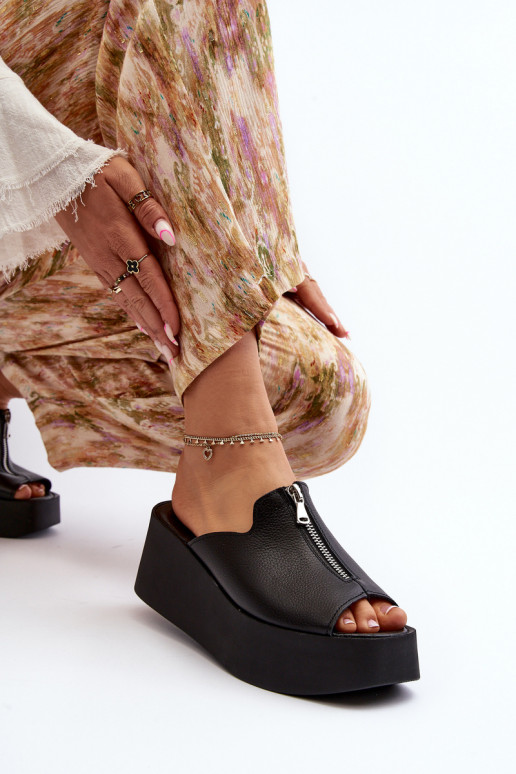 Zazoo 2916 Dámske Papuče s platformou so zipsami čierna