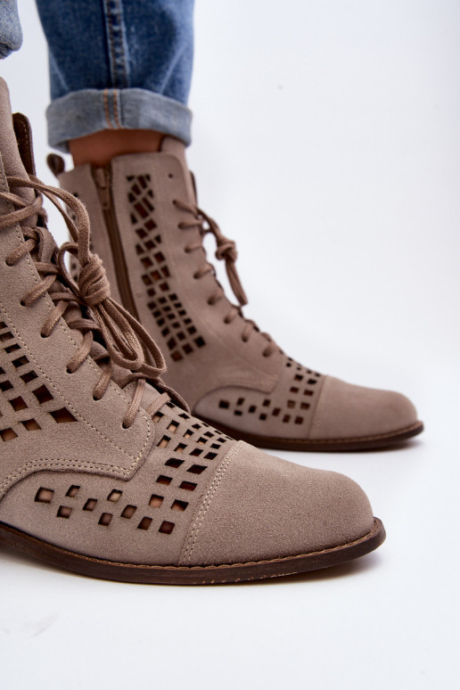 Zazoo 2627 s prvkami prelamovania Kožené Čižmy béžová Zazoo 2627 s prvkami prelamovania Kožené Čižmy béžová