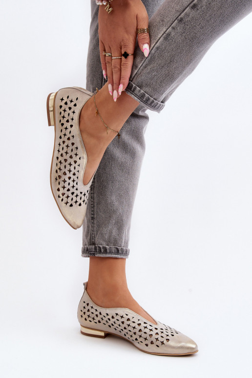 Zazoo 2883 Prelamované balerínky Vyrobené z prírodnej kože zlatej farby