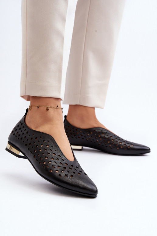 Zazoo 2883 Prelamované balerínky Vyrobené z prírodnej kože čierna