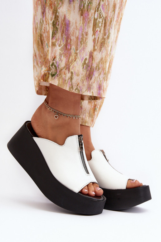 Zazoo 2916 Dámske Papuče s platformou so zipsami biela farba