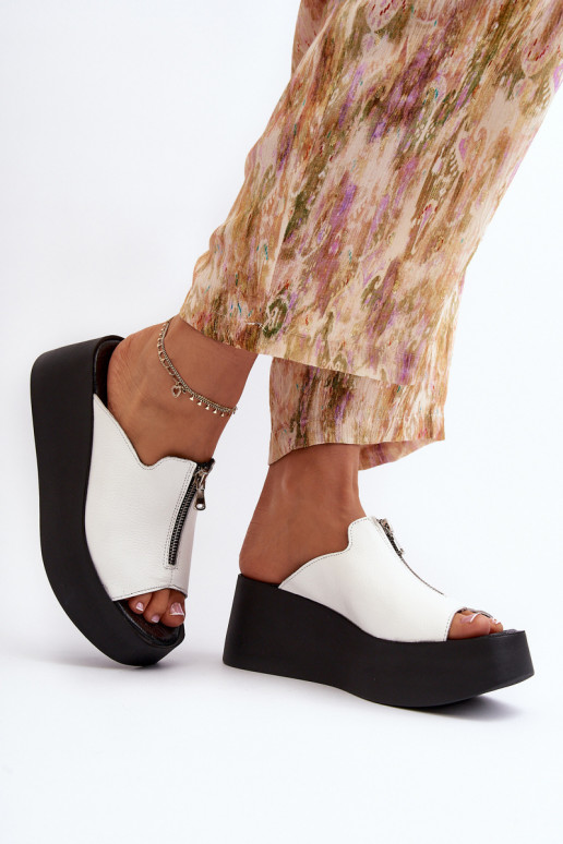 Zazoo 2916 Dámske Papuče s platformou so zipsami biela farba