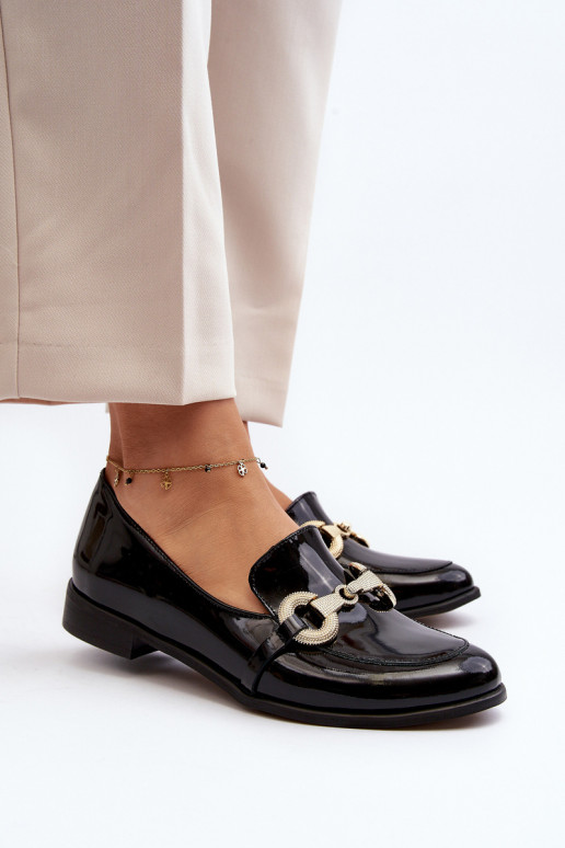 Zazoo 2880 Dámske Mokasíny s lakovým efektom s ozdobami čierna Zazoo 2880 Dámske Mokasíny s lakovým efektom s ozdobami čierna