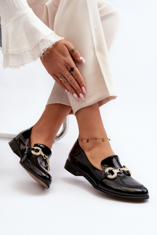 Zazoo 2880 Dámske Mokasíny s lakovým efektom s ozdobami čierna Zazoo 2880 Dámske Mokasíny s lakovým efektom s ozdobami čierna