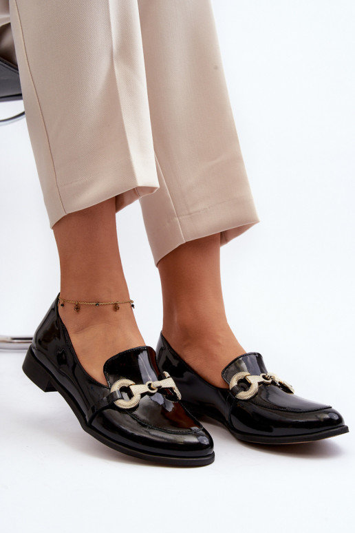 Zazoo 2880 Dámske Mokasíny s lakovým efektom s ozdobami čierna Zazoo 2880 Dámske Mokasíny s lakovým efektom s ozdobami čierna