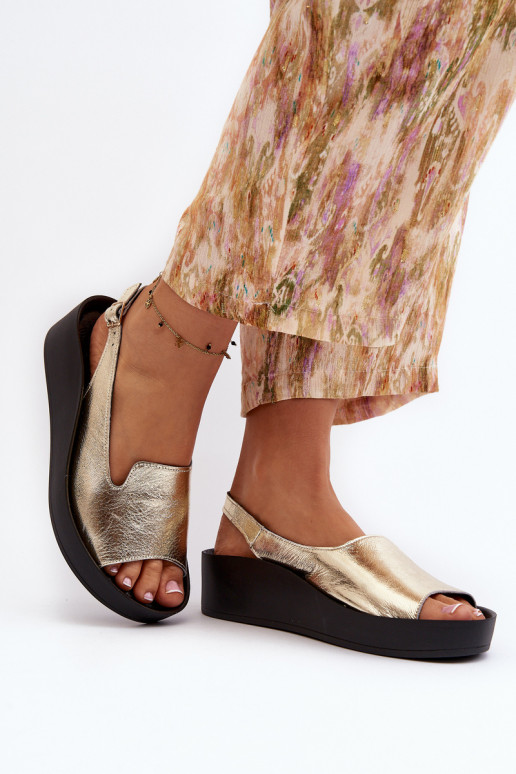 Zazoo 2893 Dámske sandále Kožené na Hustýj PodeszInie zlatej farby