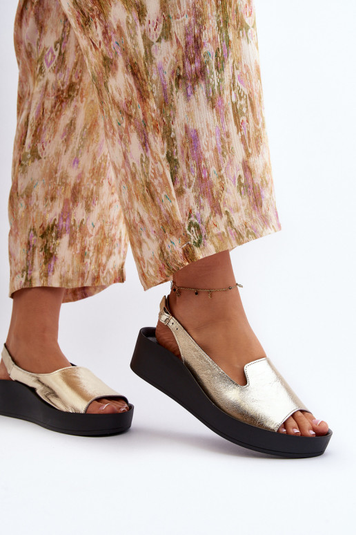 Zazoo 2893 Dámske sandále Kožené na Hustýj PodeszInie zlatej farby