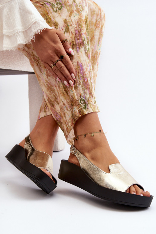 Zazoo 2893 Dámske sandále Kožené na Hustýj PodeszInie zlatej farby