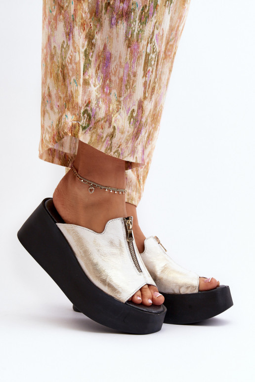 Zazoo 2916 Dámske Papuče s platformou so zipsami zlatej farby Zazoo 2916 Dámske Papuče s platformou so zipsami zlatej farby