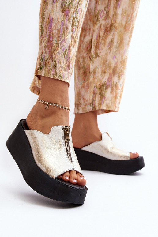 Zazoo 2916 Dámske Papuče s platformou so zipsami zlatej farby Zazoo 2916 Dámske Papuče s platformou so zipsami zlatej farby