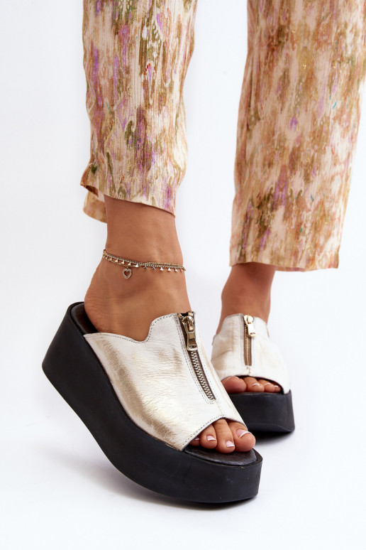 Zazoo 2916 Dámske Papuče s platformou so zipsami zlatej farby Zazoo 2916 Dámske Papuče s platformou so zipsami zlatej farby