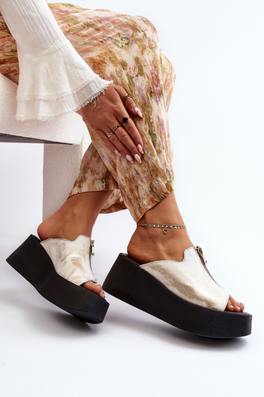 Zazoo 2916 Dámske Papuče s platformou so zipsami zlatej farby Zazoo 2916 Dámske Papuče s platformou so zipsami zlatej farby