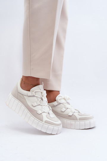 Dámske Kožené tenisky s platformou M01/1 Zazoo slonovina 2