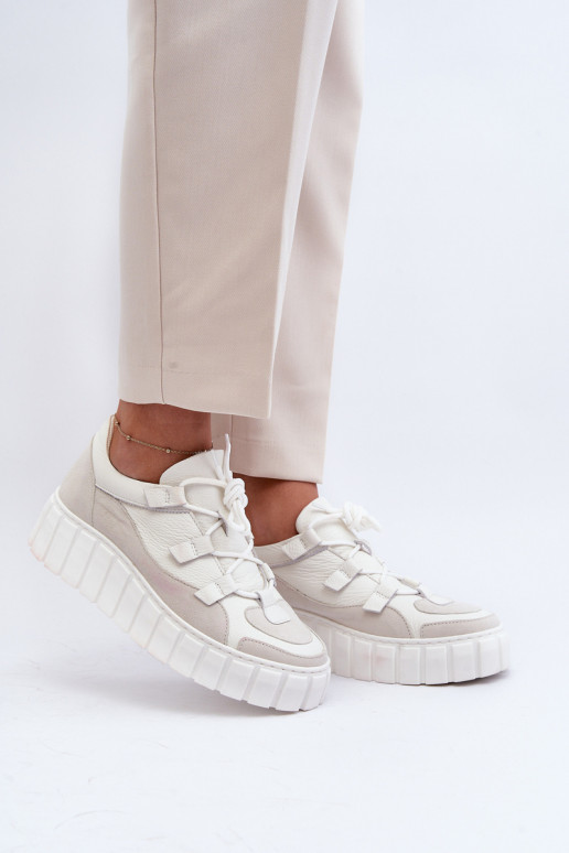 Dámske Kožené tenisky s platformou M01/1 Zazoo slonovina