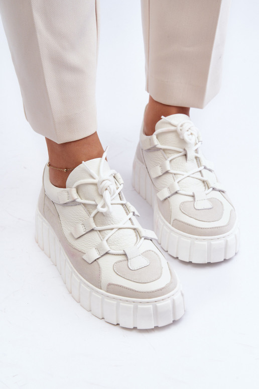 Dámske Kožené tenisky s platformou M01/1 Zazoo slonovina