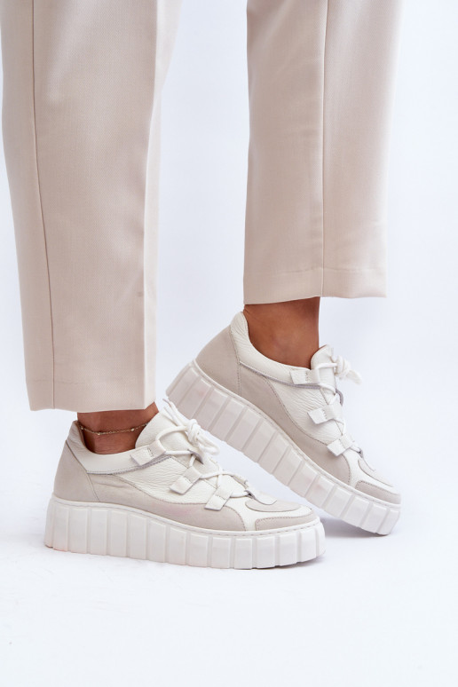 Dámske Kožené tenisky s platformou M01/1 Zazoo slonovina