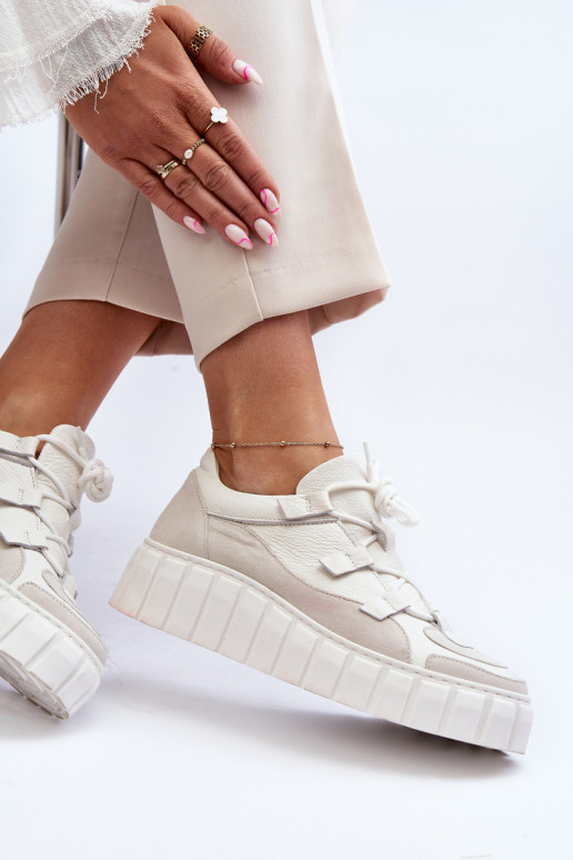 Dámske Kožené tenisky s platformou M01/1 Zazoo slonovina