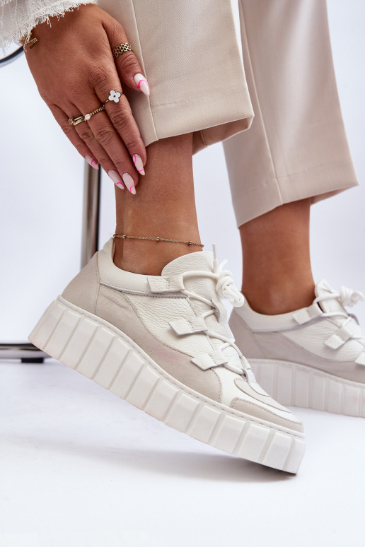 Dámske Kožené tenisky s platformou M01/1 Zazoo slonovina