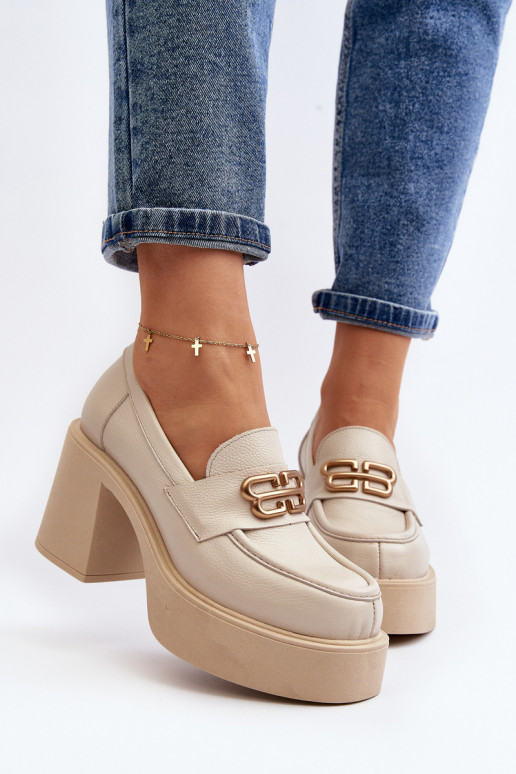 Zazoo 20170 topánky Kožené Dámske s podpätkami slonovina Zazoo 20170 topánky Kožené Dámske s podpätkami slonovina