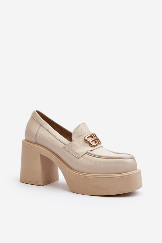 Zazoo 20170 topánky Kožené Dámske s podpätkami slonovina Zazoo 20170 topánky Kožené Dámske s podpätkami slonovina