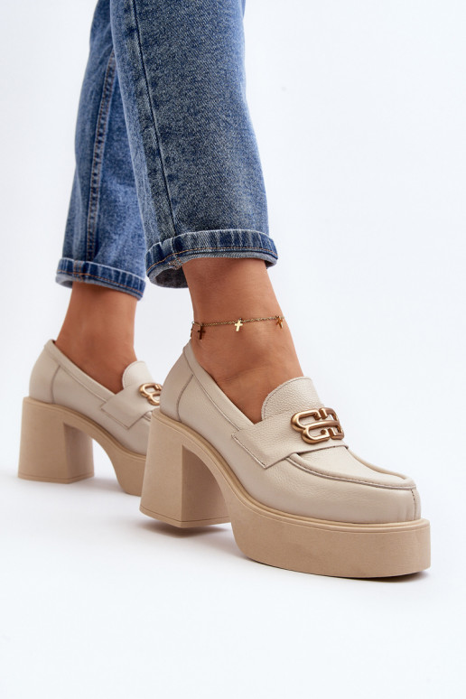 Zazoo 20170 topánky Kožené Dámske s podpätkami slonovina Zazoo 20170 topánky Kožené Dámske s podpätkami slonovina